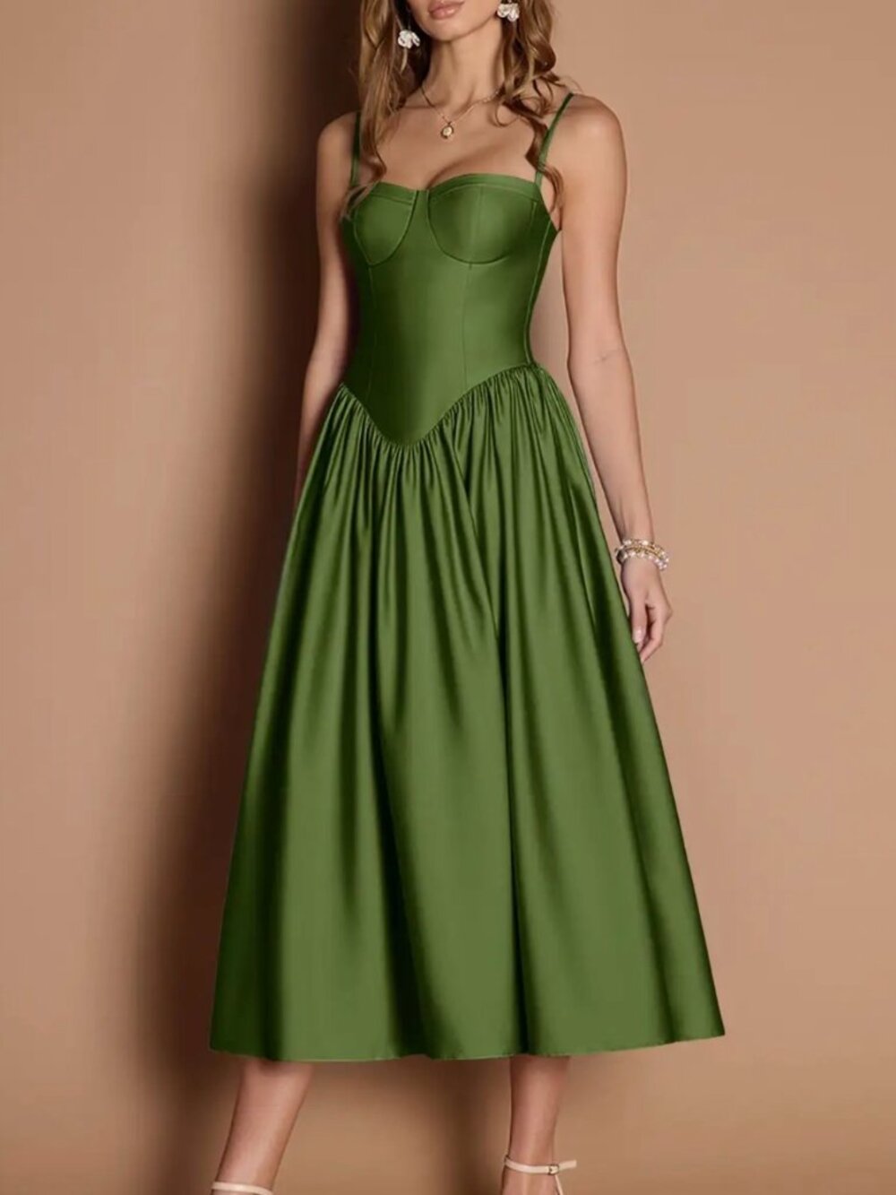 Azazie Ottilie Olive Green Pleated Mini Dress